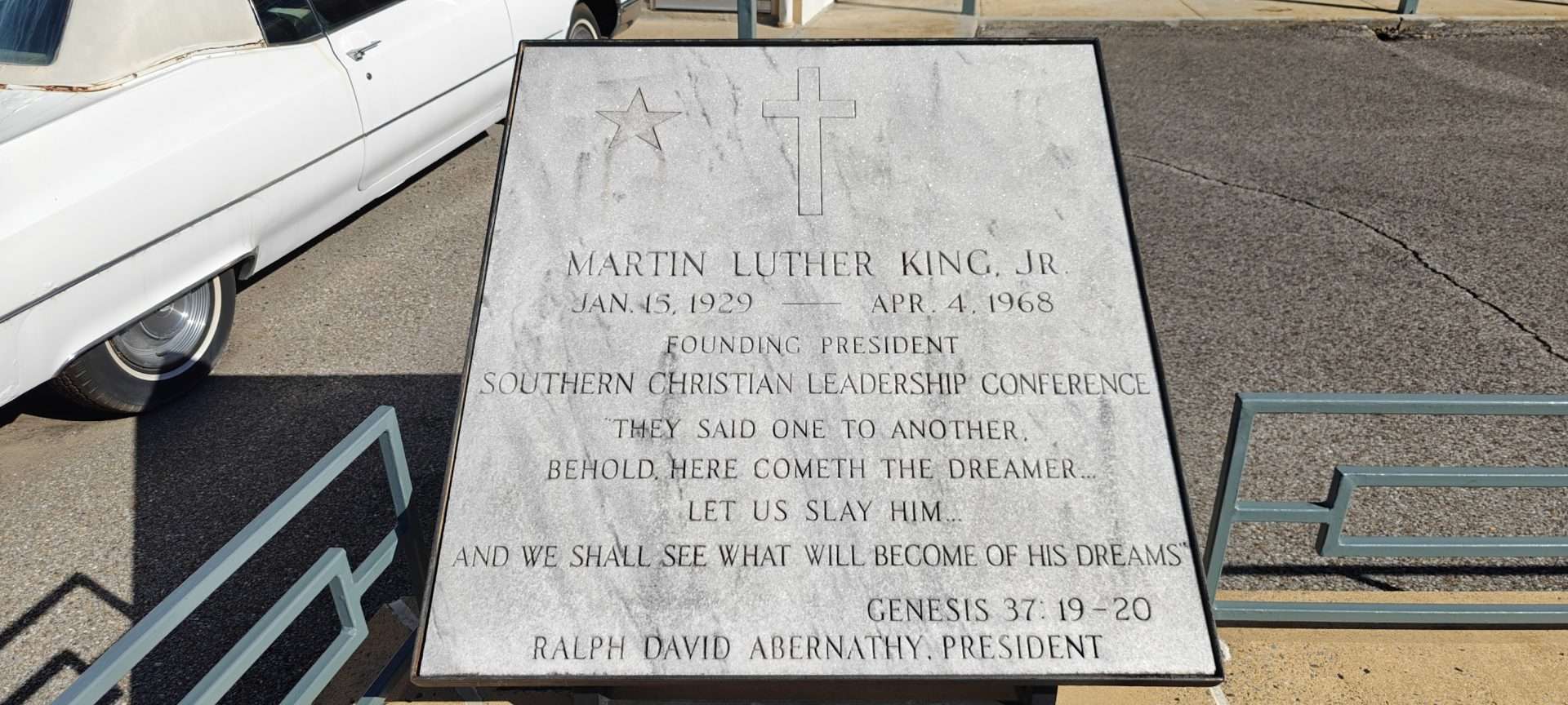 A marble inscription panel for Dr. Martin Luther King Jr. at the National Civil Rights Museum in Memphis.
