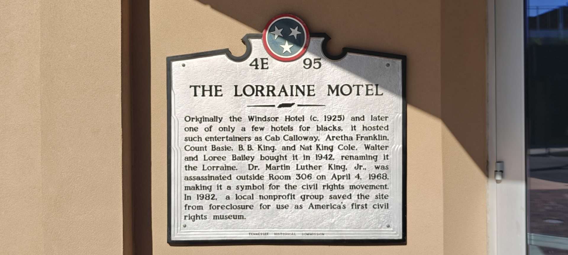 The Lorraine Motel historical marker at the National Civil Rights Museum in Memphis.