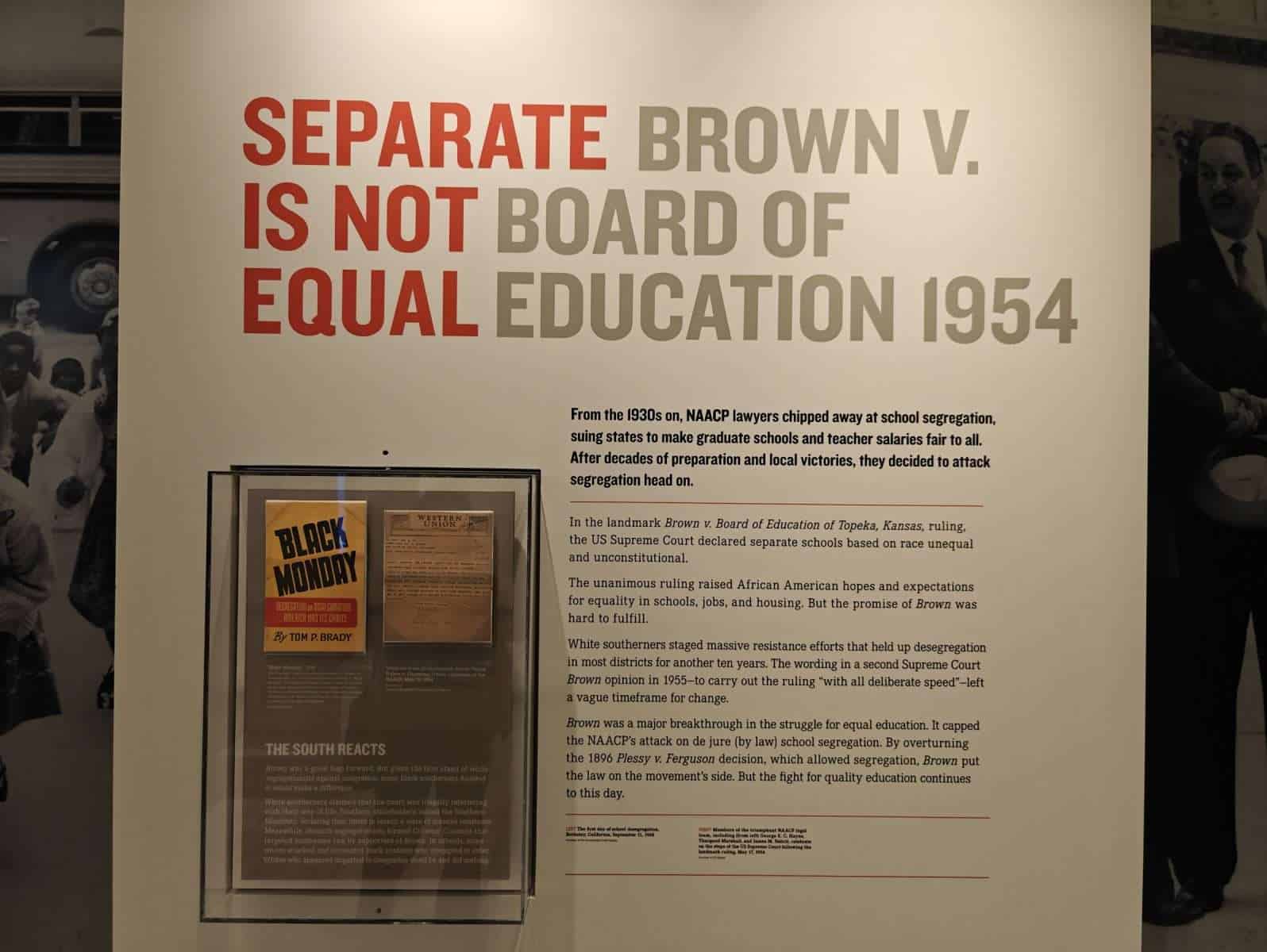 The Separate Brown v. Board of Education 1954 panel at the National Civil Rights Museum in Memphis.